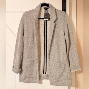 Topshop Open Front Textured Knit Blazer Jacket size 6 Cream Black Gray NWT